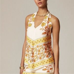 NWT J. Crew Open-back Bandana Halter Neck Top - Yellow and Cream - M